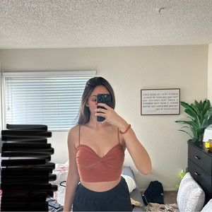 Brown Sweetheart Neckline Cropped Top